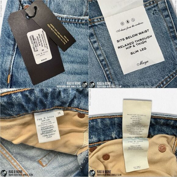 RAG & BONE MAYA HIGH-RISE ANKLE STRAIGHT JEANS IN AQUARIUS W/ HOLES SIZE 28 - Picture 13 of 16